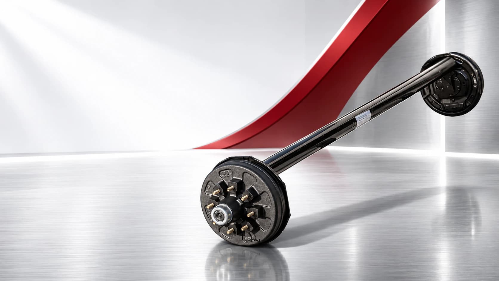 RUNHENG drop trailer axle assembly in a red and silver advertising composition