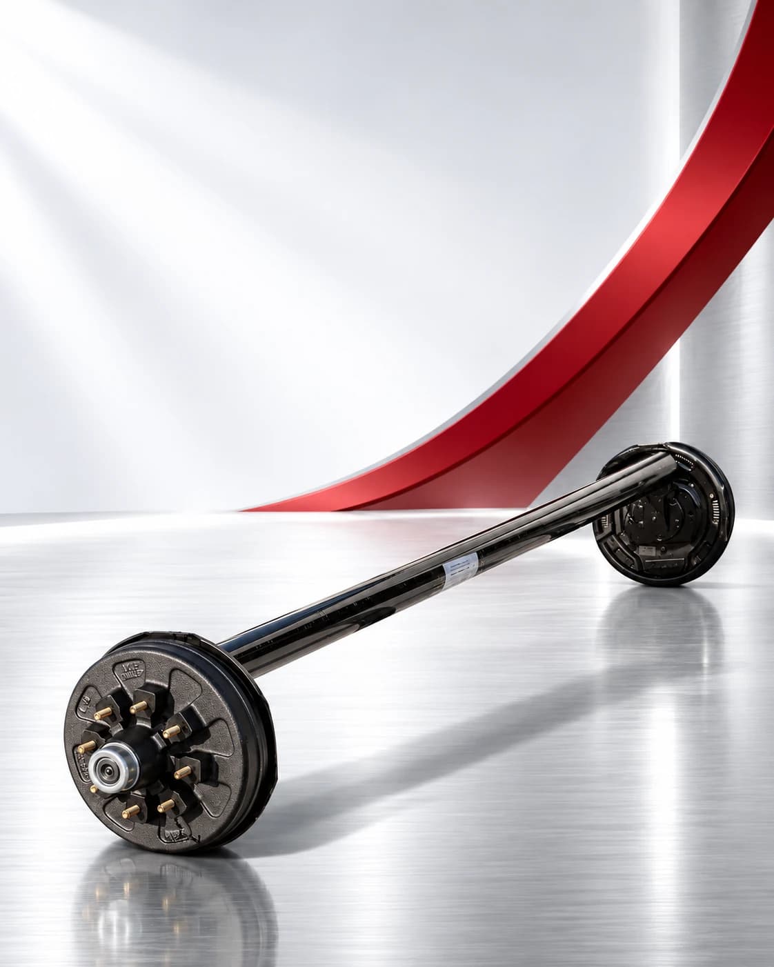 RUNHENG drop trailer axle assembly in a red and silver advertising composition