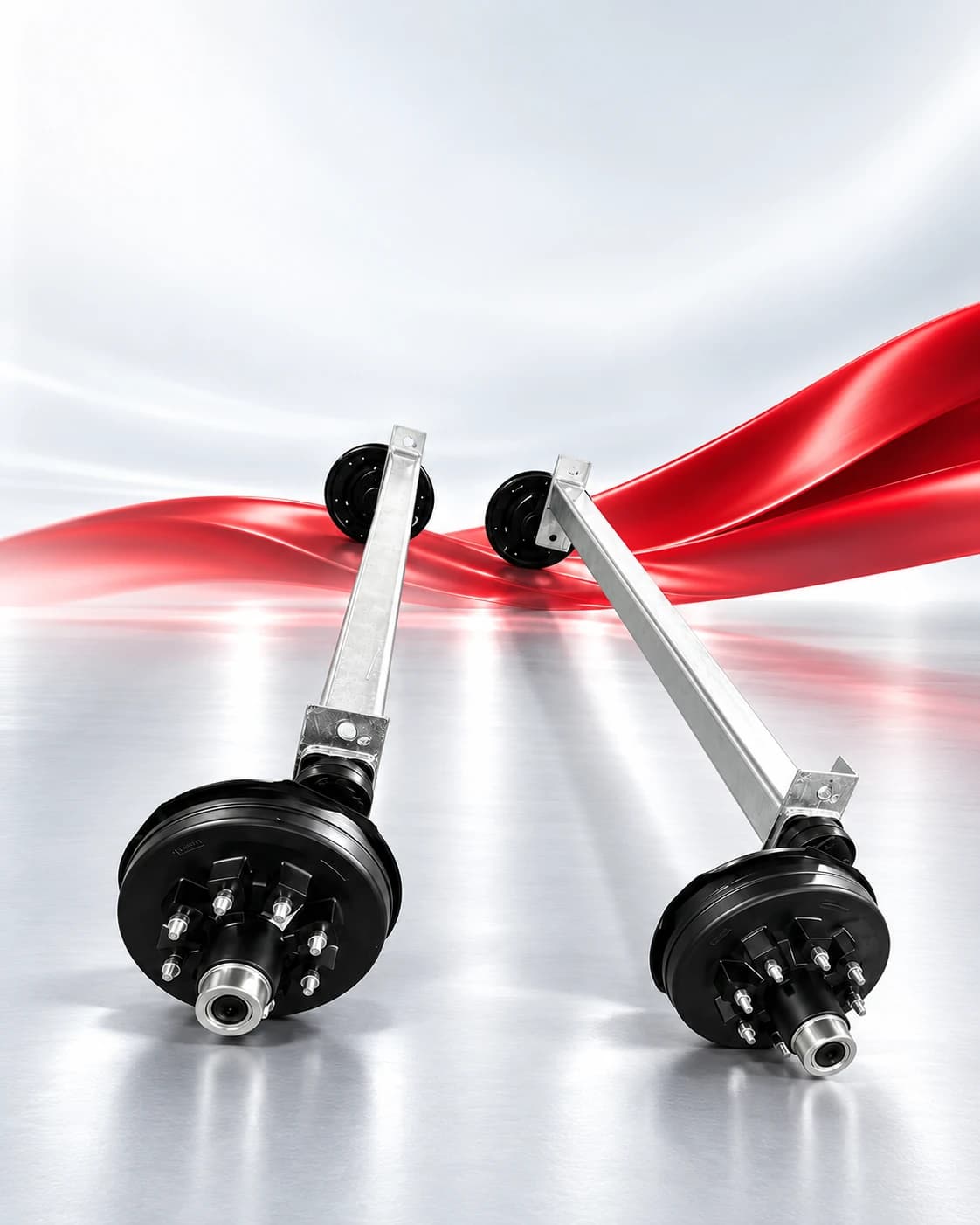 RUNHENG torsion trailer axle assembly in a red and silver advertising composition