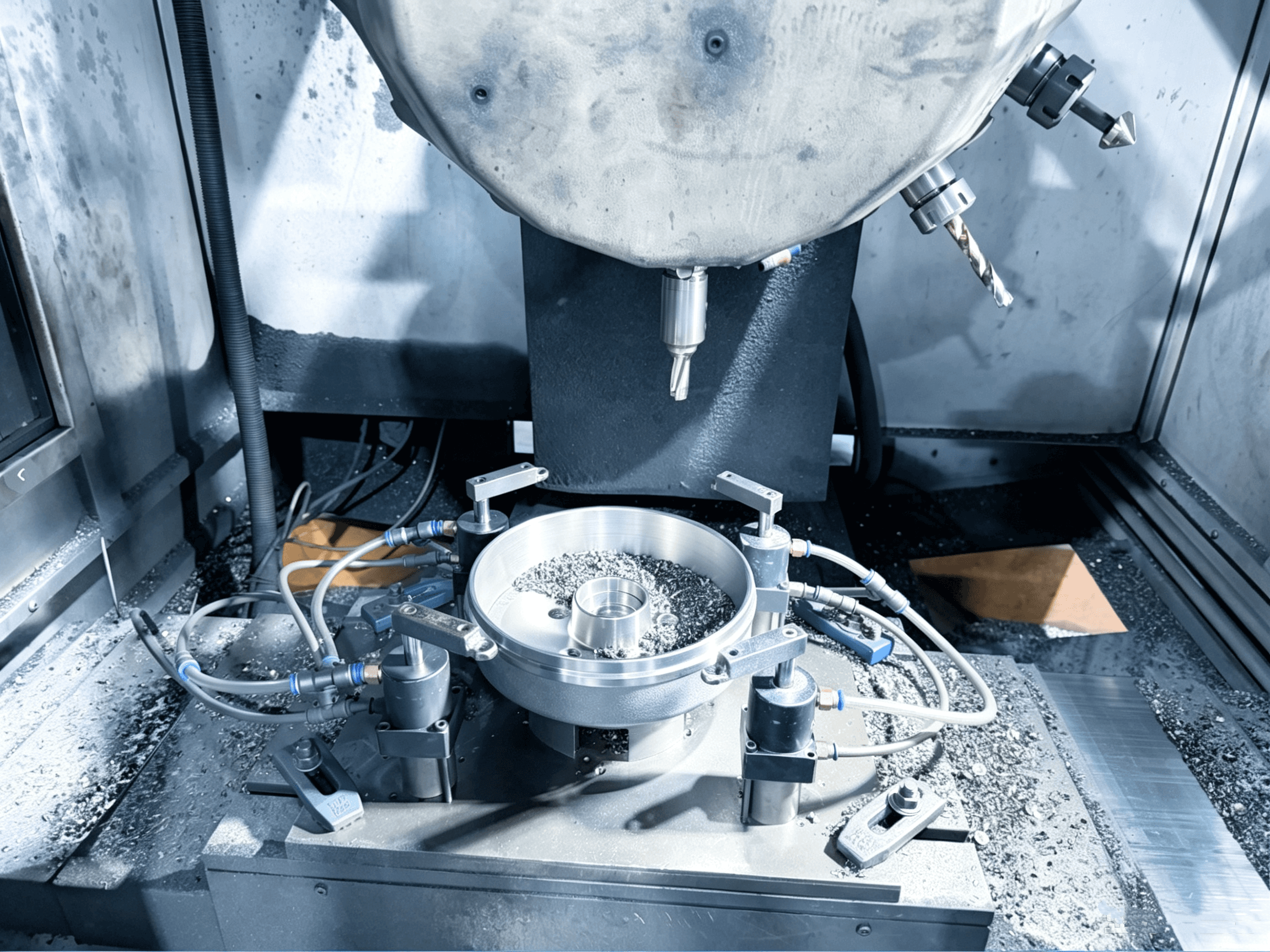 Close-up of a CNC-machined axle component